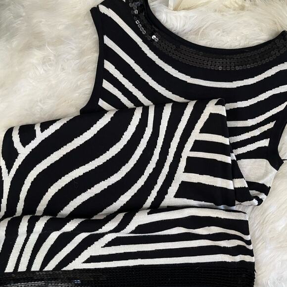 NEW INC Stripe Colorblock Iridescent Sequins Two Tone Bateau Knit Midi Dress NWT - Picture 8 of 16